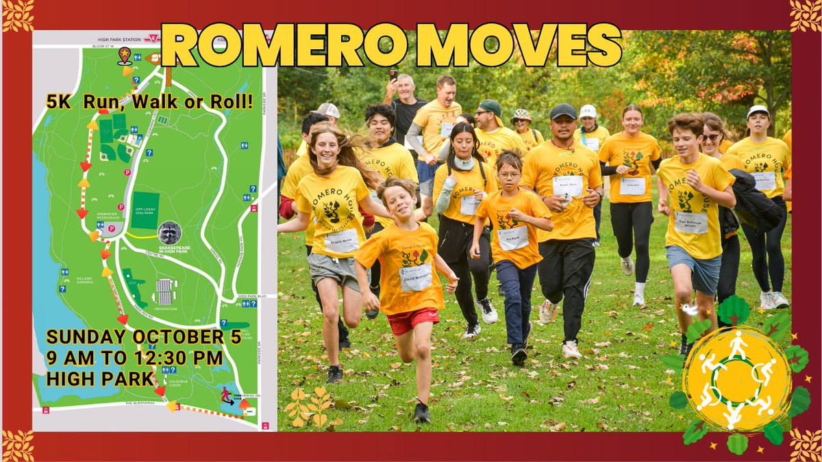 Come walk, run, or roll 5km with us in High Park this October 5! Enjoy a beautiful morning, delicious food, and kind people all while raising funds to help refugees. Registration here for Romero Moves: romerohouse.org/2025-romero-mo…