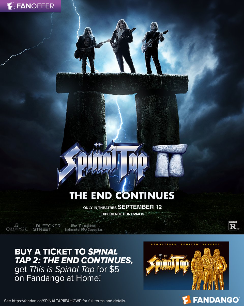 Fandango's tweet image. Right now when you buy a ticket to #SpinalTapII: The End Continues, you can get #ThisIsSpinalTap for $5 on Fandango at Home! See more here👇
fandan.co/SpinalTapGWP