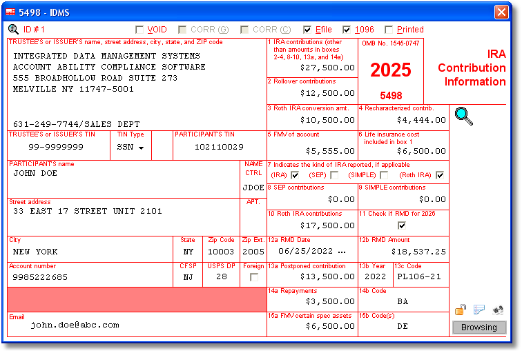 Account_Ability's tweet photo. 5498 Software for 2025 to Create, Print, and E-File IRS Form 5498. Data is entered onto windows that resemble the actual forms. Import participant IRA contribution transactions from spreadsheets and delimited text files. https://t.co/wb2FGUjQmh #ACCOUNTABILITY #5498Software https://t.co/2gGzRJLYj8