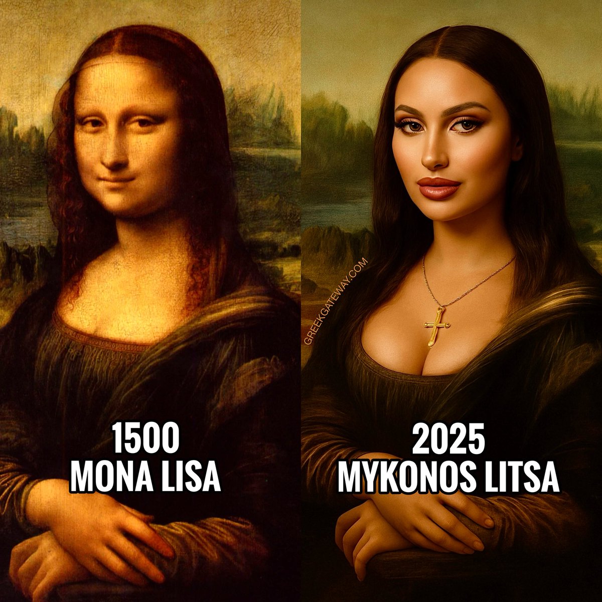 🇬🇷😂 Mona Lisa of 1500 VS Mykonos Litsa of 2025 in #Greece