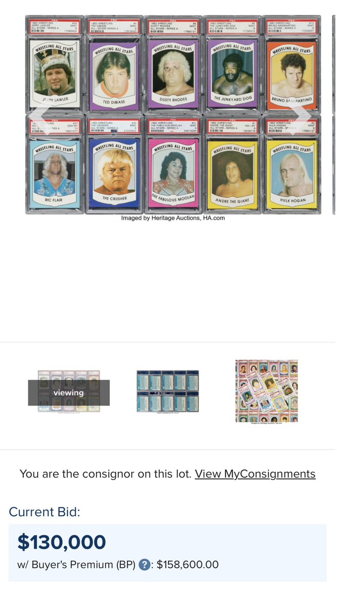 When I announced I was giving the opportunity to someone to step in to a top Wrestling All Stars set I said we would make wrestling card history. More bids have come in today and we are at $158,600 and going higher. Exciting times for our hobby!