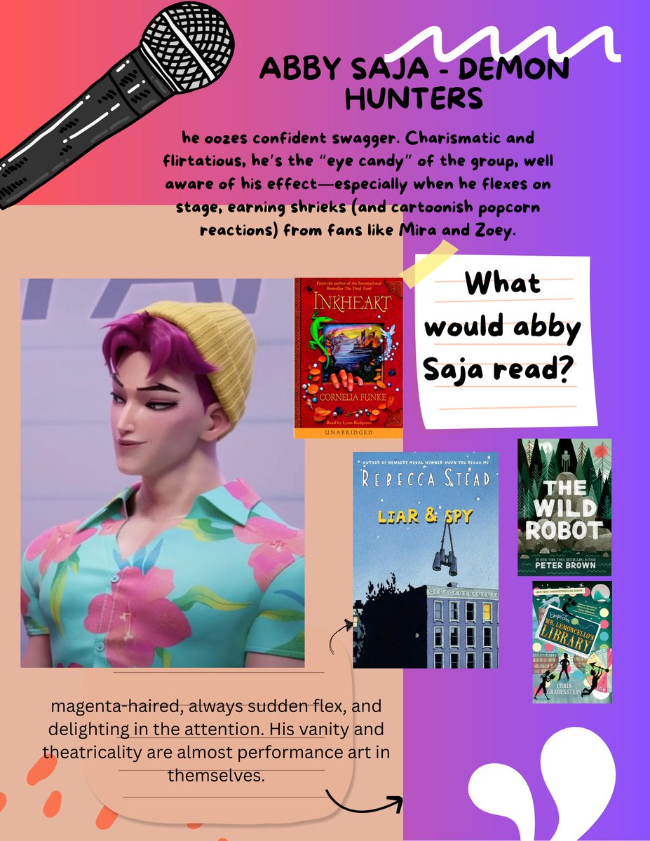 Jennifer Fox Eberle (@msslibd95) on Twitter photo With the help of the k-pop fans, A.I. and my own interpretations I created book recs based on demon hunter characters! Hopefully they will inspire some of our #lzmss Ss. Stop by our Hub for a closer look. #thrivein95 With the help of the k-pop fans, A.I. and my own interpretations I created book recs based on demon hunter characters! Hopefully they will inspire some of our #lzmss Ss. Stop by our Hub for a closer look. #thrivein95