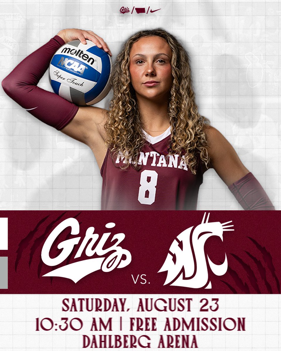 Montana Grizzlies (@umgrizzlies) on Twitter photo Get your first look at the <a href="/MontanaGrizVB/">Montana Griz Volleyball</a> team on Saturday at 10:30 a.m., as they host Washington State in an exhibition!
Admission is free! #GoGriz Get your first look at the <a href="/MontanaGrizVB/">Montana Griz Volleyball</a> team on Saturday at 10:30 a.m., as they host Washington State in an exhibition!
Admission is free! #GoGriz