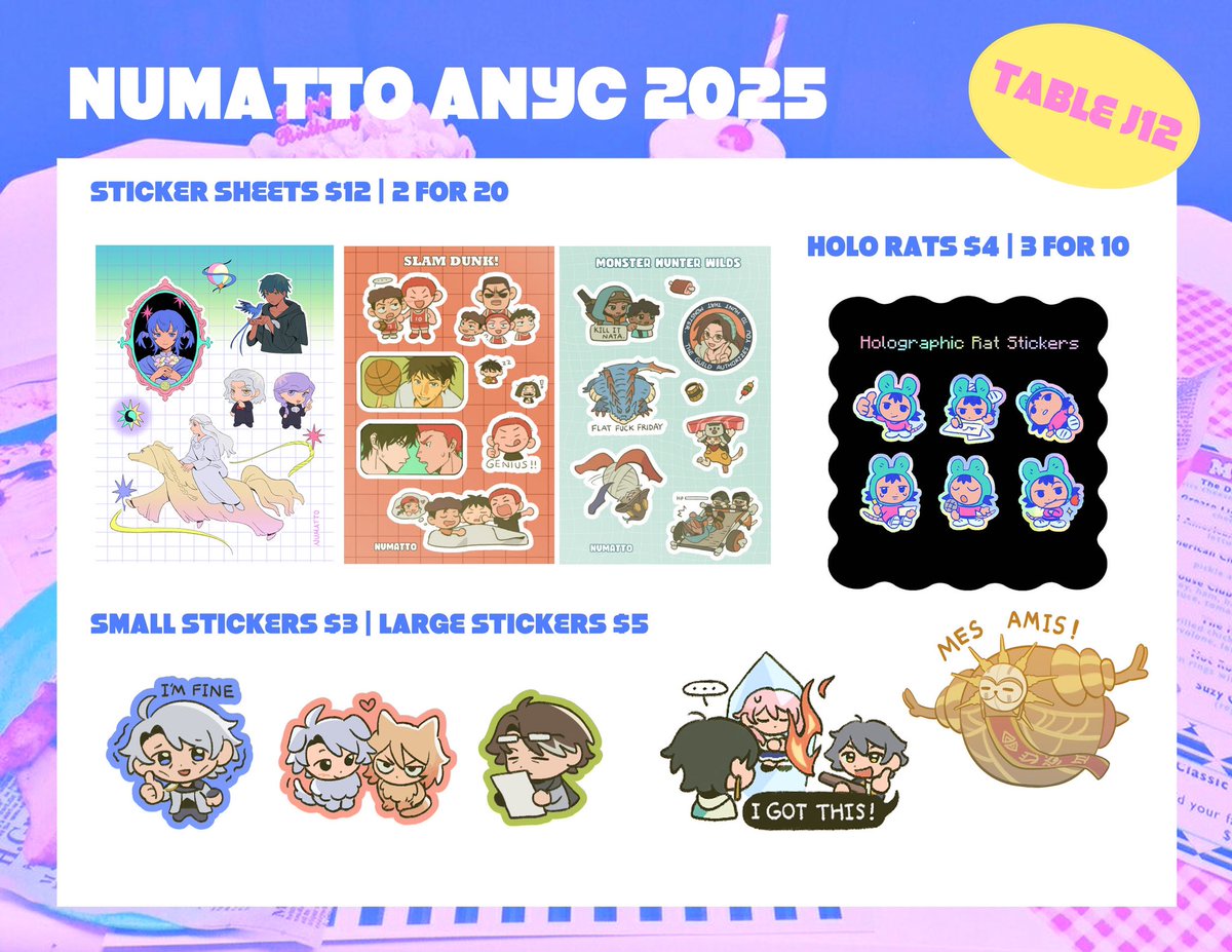 Numatto's tweet photo. This is a bit last minute but catalogue for ANYC2025!! I will be at table J12. Come say hi!! 

#ANYC #animenyc2025 #AnimeNYC #ANYC2025 https://t.co/8rKNogqx0p