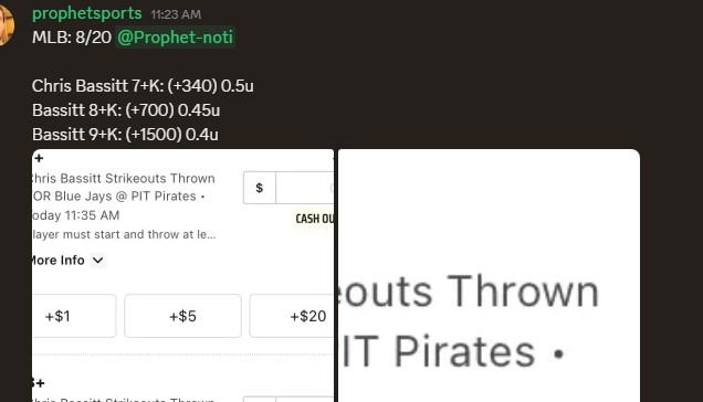 +7.7u to start the day if nothing else hits. Have 2 straights pending, including the free play posted earlier (counted as losses in the +7.7u) &amp; may add another play

Bassitt max +340✅+700✅+1500✅

#GamblingX #MLB