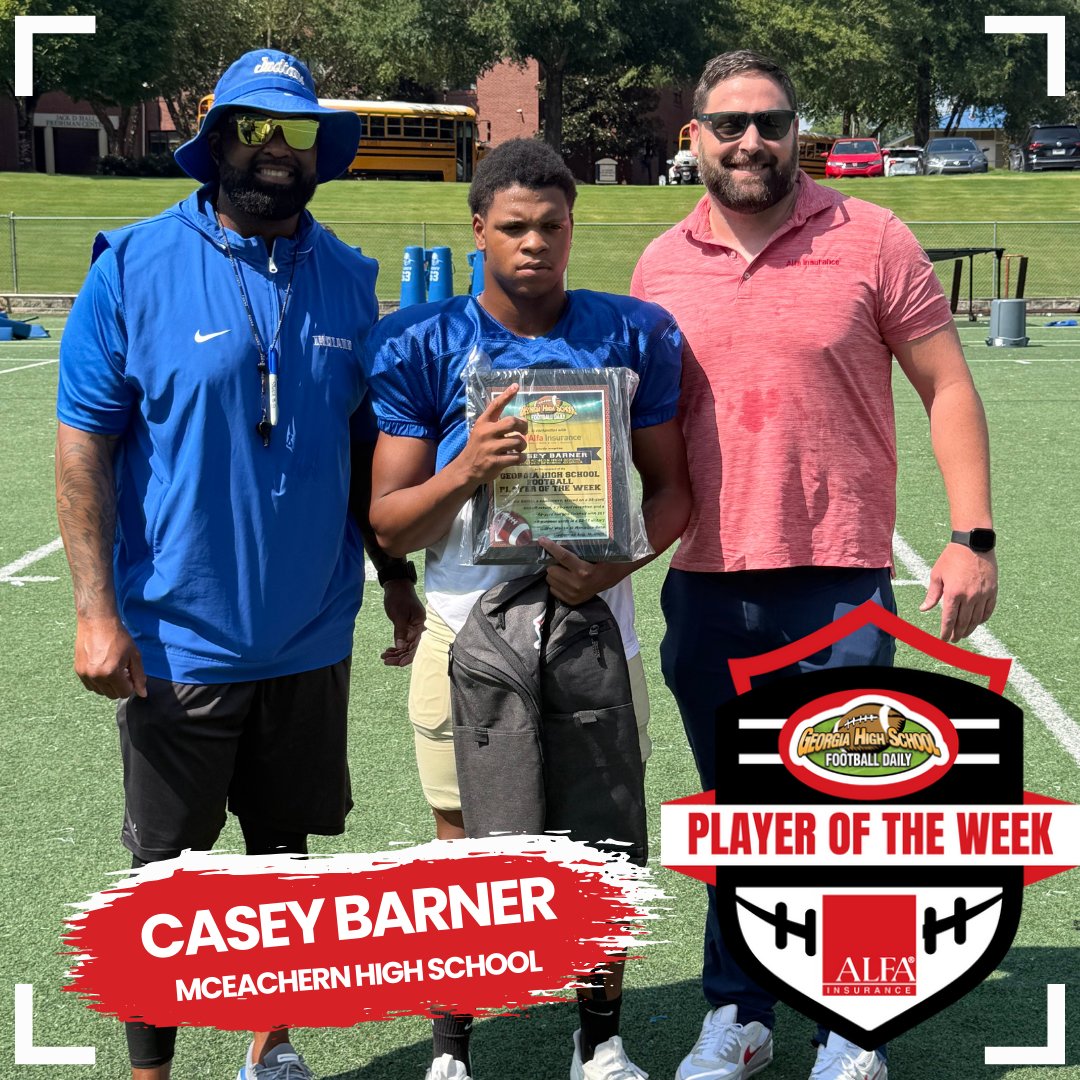 Congratulations to Casey Barner from McEachern High School, our Georgia High School Football Daily Player of the Week presented by Alfa Insurance!🏈

Casey is the #1 sophomore prospect in the state for the Class of 2028. He scored 3 touchdowns, with a 98-yard kickoff return, and