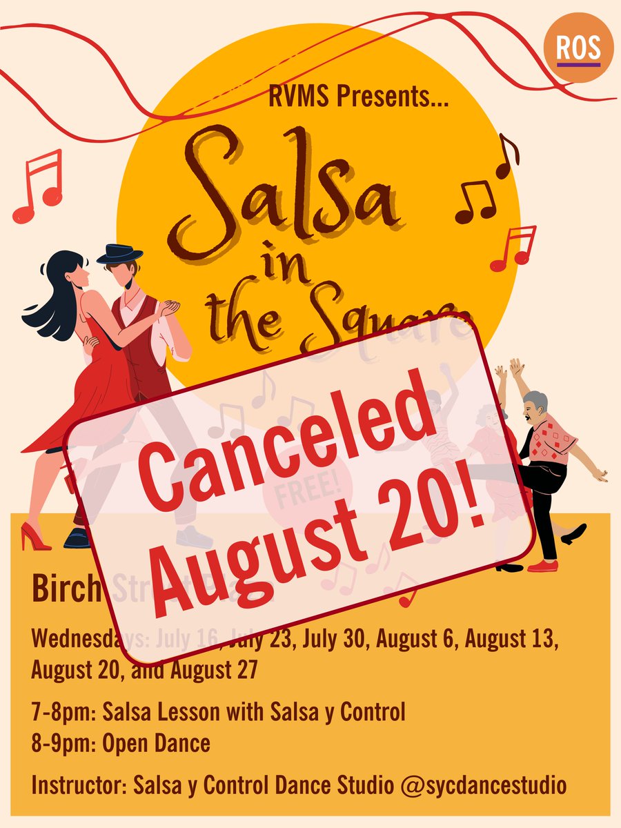 🌧️‼️ Salsa in the Square is CANCELED tonight (August 20)! ‼️🌧️

Unfortunately, due to the rainy weather, we have decided to cancel Salsa in the Square for tonight. We'll see you next week for more dancing!

#ROSLove #Roslindale #massachusetts #boston #mylocalMA