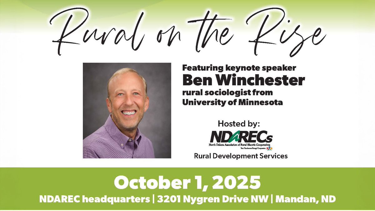 Join us Oct. 1 for Rural on the Rise, a one-day conference dedicated to celebrating and strengthening rural communities through fresh ideas, practical solutions and powerful connections. Register by Aug. 29 to get the early bird rate! Learn more: ndarec.com/rural-rise.
