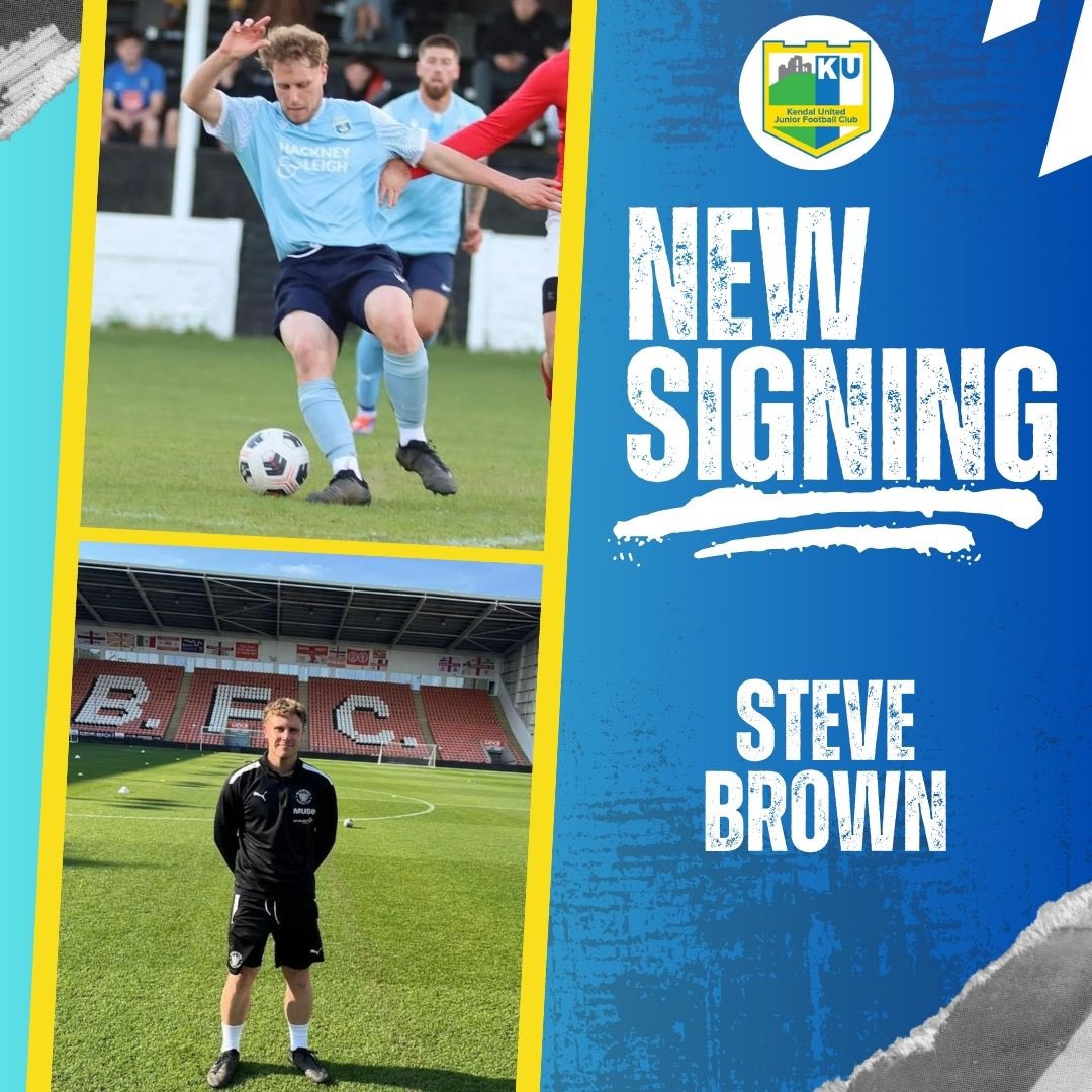 We are delighted to welcome Steve Brown to Kendal United joining from Windermere. 

After impressing in pre season he is currently out with a short term injury but we can’t wait to get him involved soon! 

A great addition to the club 💛💙
