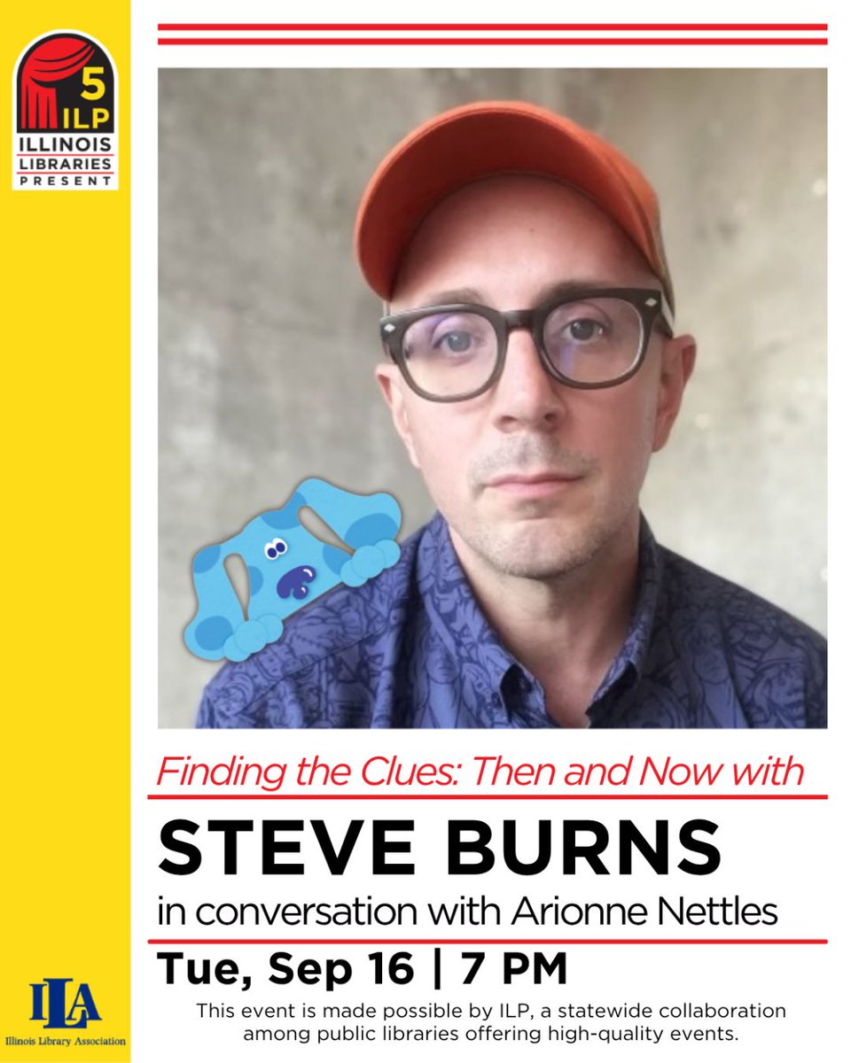 Addison Public Library (@addisonpublib) on Twitter photo The new season of Illinois Libraries Present is here! ๐
Join us for a nostalgic, hour-long conversation with Emmy-nominated actor Steve Burns, best known as โSteveโ from the beloved Nickelodeon show Blueโs Clues.
๐
Tues., Sept. 16
๐ 7:00 PM on Zoom
addisonlibrary.libcal.com/event/15018892 The new season of Illinois Libraries Present is here! ๐
Join us for a nostalgic, hour-long conversation with Emmy-nominated actor Steve Burns, best known as โSteveโ from the beloved Nickelodeon show Blueโs Clues.
๐
Tues., Sept. 16
๐ 7:00 PM on Zoom
addisonlibrary.libcal.com/event/15018892