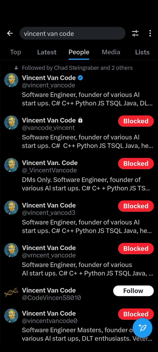 So many Vincent's out there. Running scams.  Once upon a time, when you blocked someone, they couldn't see your posts.  Sadly it just means they can't post on yours.

Always look for blue check mark and over 40k followers pls. 

And remember I never promote anything, EVER.