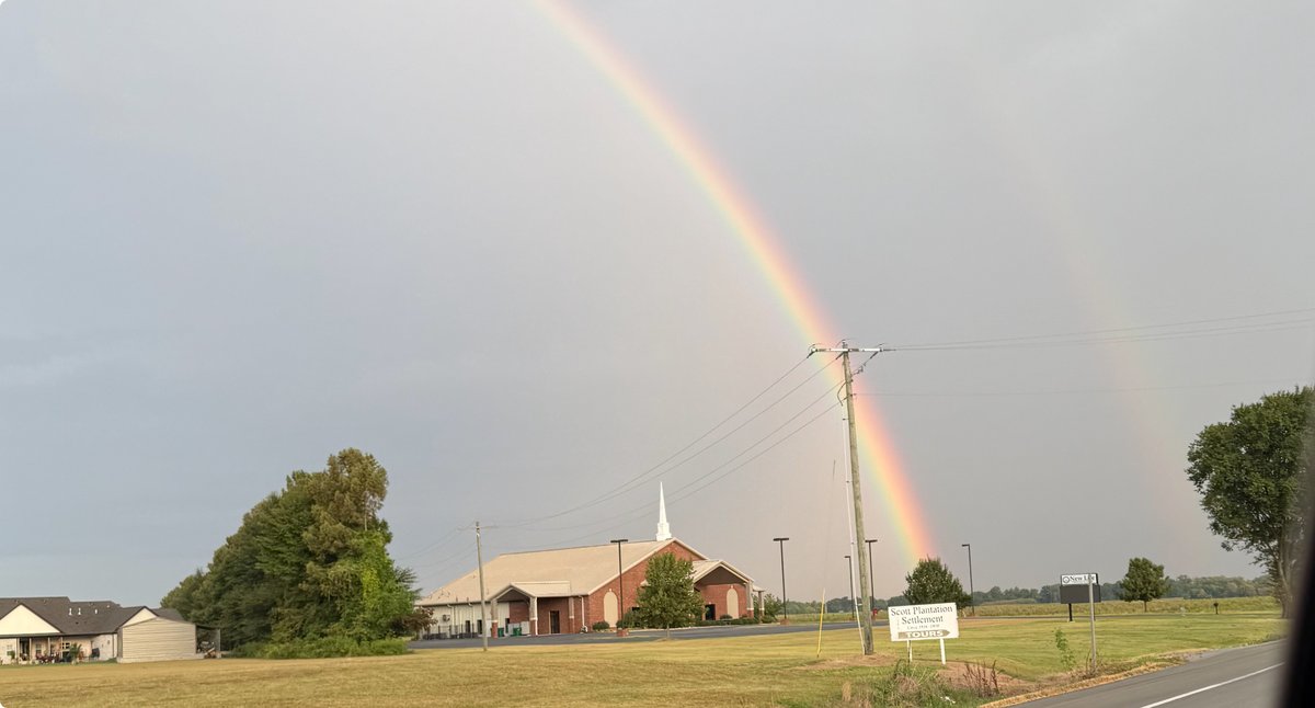Beautiful double rainbow Wednesday afternoon over a church! Big thanks to Sarita Carver for sharing this picture from Scott. #ARwx