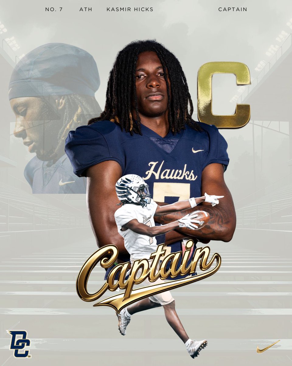 DCHawkFootball's tweet image. 🏴‍☠️🦅2025 Team Captains🦅🏴‍☠️

#1 Fa’Rel Carter
#7 Kasmir Hicks
#12 Bo Polston
#56 Alec Surber

Mission Impossible
#300  |  #ABAP
💙💛🦅🏴‍☠️