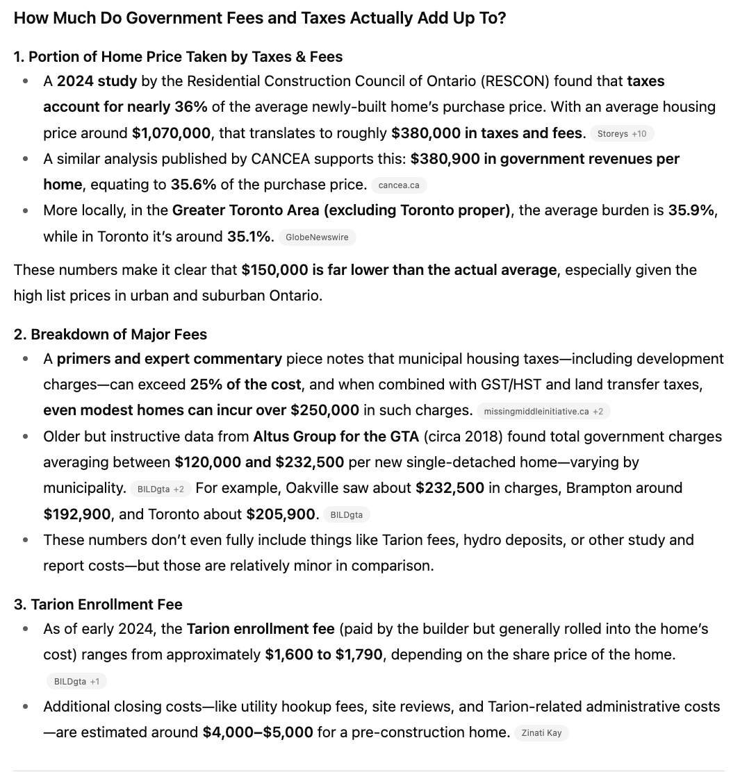 Patrick_Hulley's tweet photo. @MarkJCarney There isn’t a housing availability problem, it’s an affordability problem. The biggest driver? Government fee grabs. On top of that, developers cover all services, parks, external upgrades, hydro connections, and even securities. last but not least cost of holding until approval! https://t.co/nxZuUuDNRb