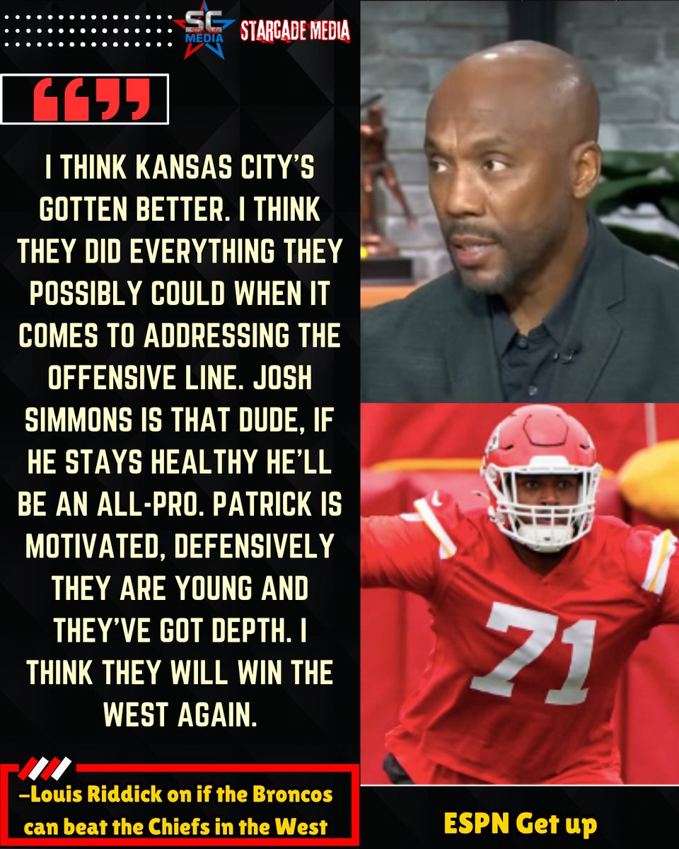 ESPN'S Louis Riddick says the #Chiefs will win the AFC West again and that they have gotten better from last season.

- Via <a href="/GetUpESPN/">Get Up</a>