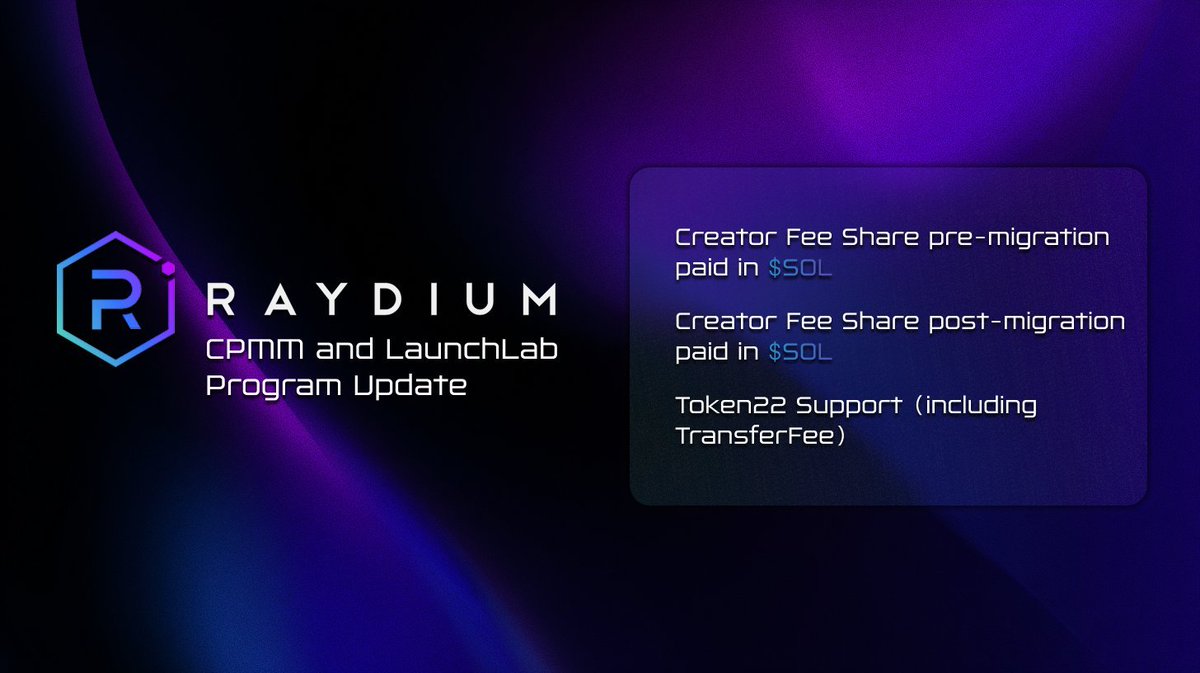 Raydium's update to LaunchLab and CPMM program was designed to benefit Creators, Traders and Communities

- Creators now earn permanent fixed fees in SOL 
- Traders pay a fixed fee and aren't priced out from "dynamic fee" changes 
- Communities and CTO teams earn fees in both