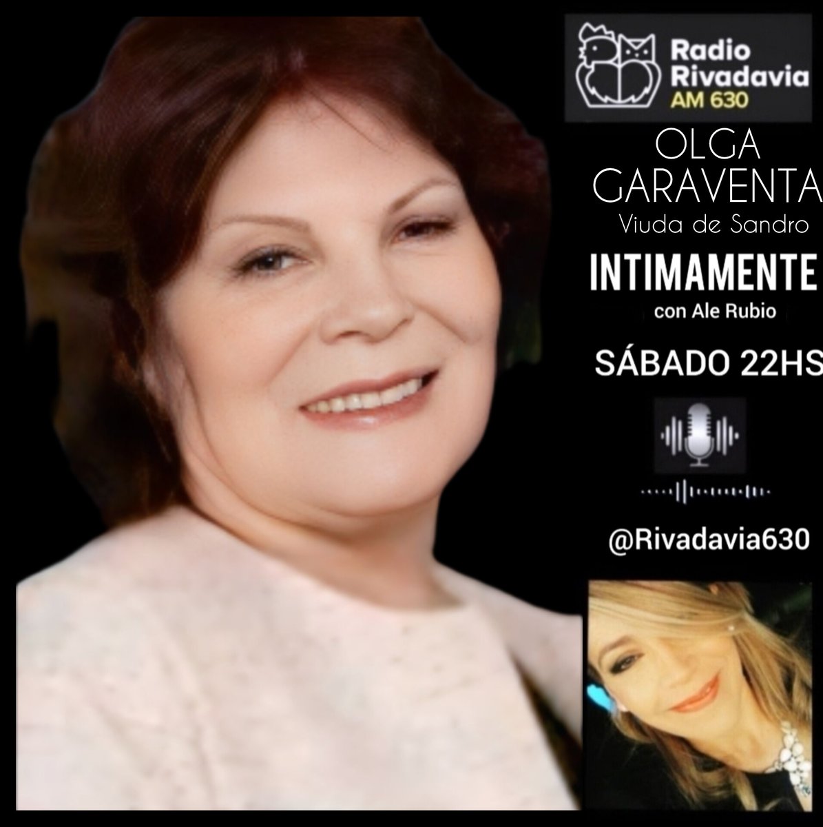 Alejandra Rubio (@alerubio_) on Twitter photo #IMPERDIBLE
🔴 Este SÁBADO 22HS OLGA GARAVENTA, la viuda y gran amor de SANDRO, en
#INTIMAMENTE !!!
SU HISTORIA DE AMOR, LA INTIMIDAD DEL ASTRO Y MUCHO MÁS
#ComoNuncaLaEscuchaste en <a href="/Intimamente630/">ALEJANDRA RUBIO</a> x <a href="/Rivadavia630/">Radio Rivadavia</a>
📱Mensajes 11-5026-8630
🎙RadioAM630
💻rivadavia.com.ar #IMPERDIBLE
🔴 Este SÁBADO 22HS OLGA GARAVENTA, la viuda y gran amor de SANDRO, en
#INTIMAMENTE !!!
SU HISTORIA DE AMOR, LA INTIMIDAD DEL ASTRO Y MUCHO MÁS
#ComoNuncaLaEscuchaste en <a href="/Intimamente630/">ALEJANDRA RUBIO</a> x <a href="/Rivadavia630/">Radio Rivadavia</a>
📱Mensajes 11-5026-8630
🎙RadioAM630
💻rivadavia.com.ar