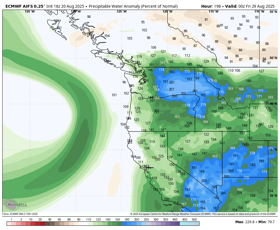 SeattleWXGuy's tweet image. Monsoon moisture continues to show in the extended forecast, mainly cascades-east starting next week. #fires #orwx #idwx #wawx #lightning