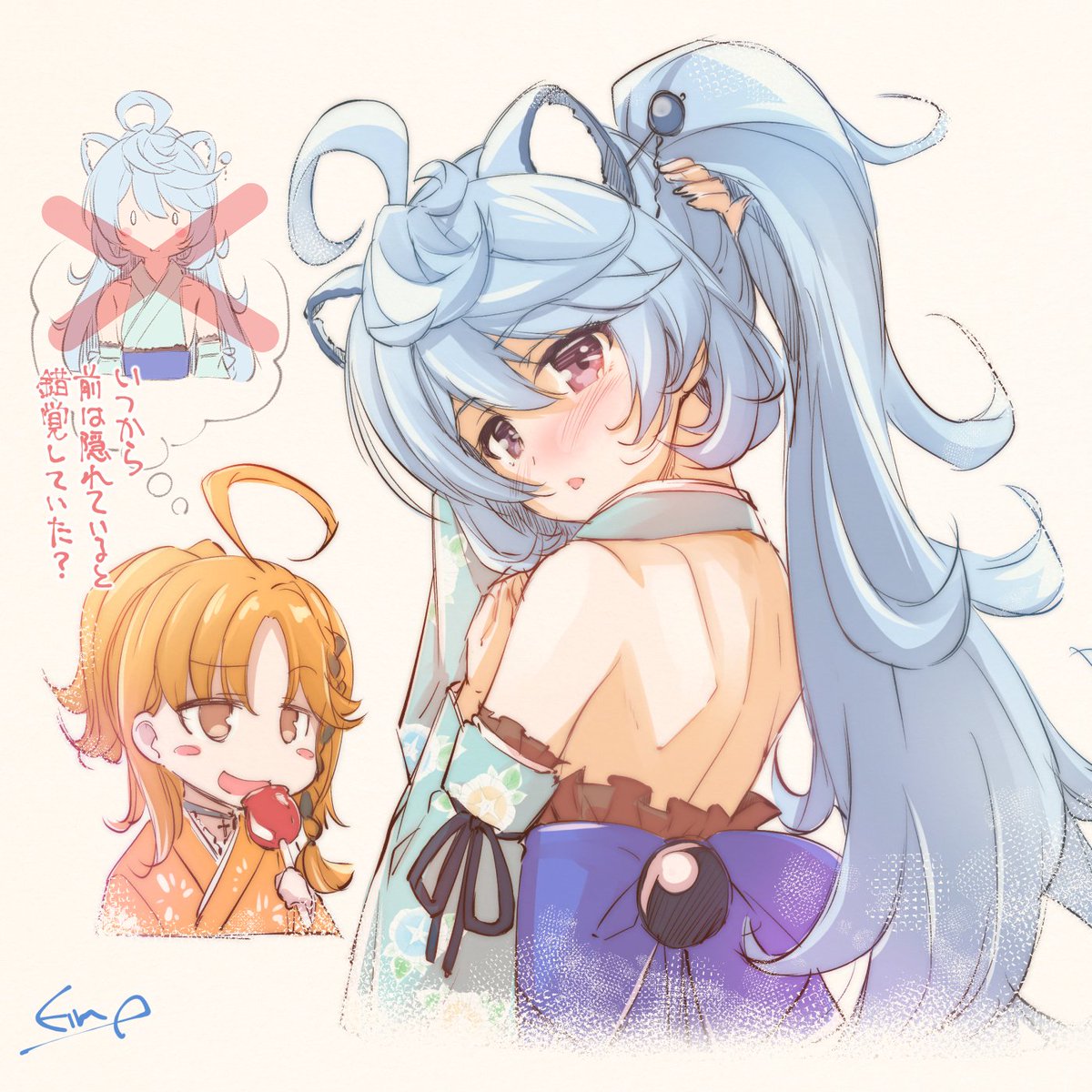 eim_nishizaki's tweet image. 背中に注目のたぬ浴衣ですが
お写真が後ろ姿1枚のみなので
前側はちゃんと生地で覆われているのかどうか
それはシュレーディンガーの浴衣なのです
襟しかない可能性も云々…

#わたかき
#ぴょこのーと