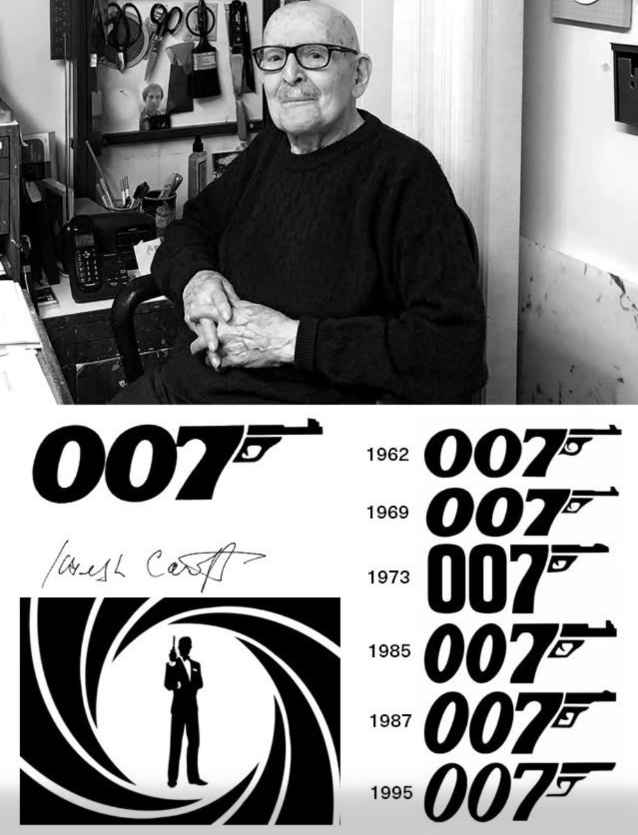 Joseph Caroff, a prolific graphic designer, died at 103 on August 17, 2025, In 1962, he created the iconic James Bond 007 logo for the first film, Dr. No, transforming the "7" into a gun, he was paid $300 without royalties or credits, the logo became a global symbol.