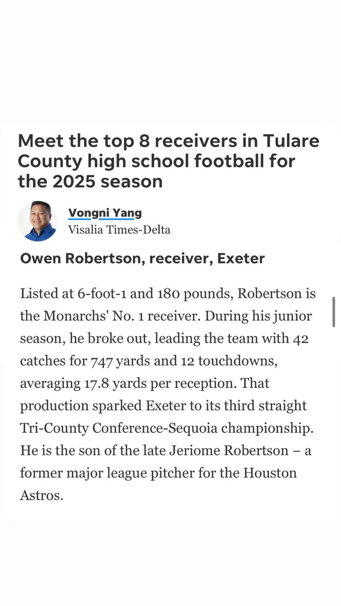 OtRobertson11's tweet photo. Honored to be recognized as one of the top receivers in the Tulare County #AGTG https://t.co/wN69nJIEgt