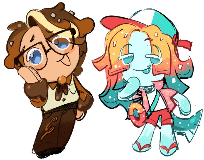 My designs i made for me and my partner wheee :) salted carmel toffee and a sour gummy shark