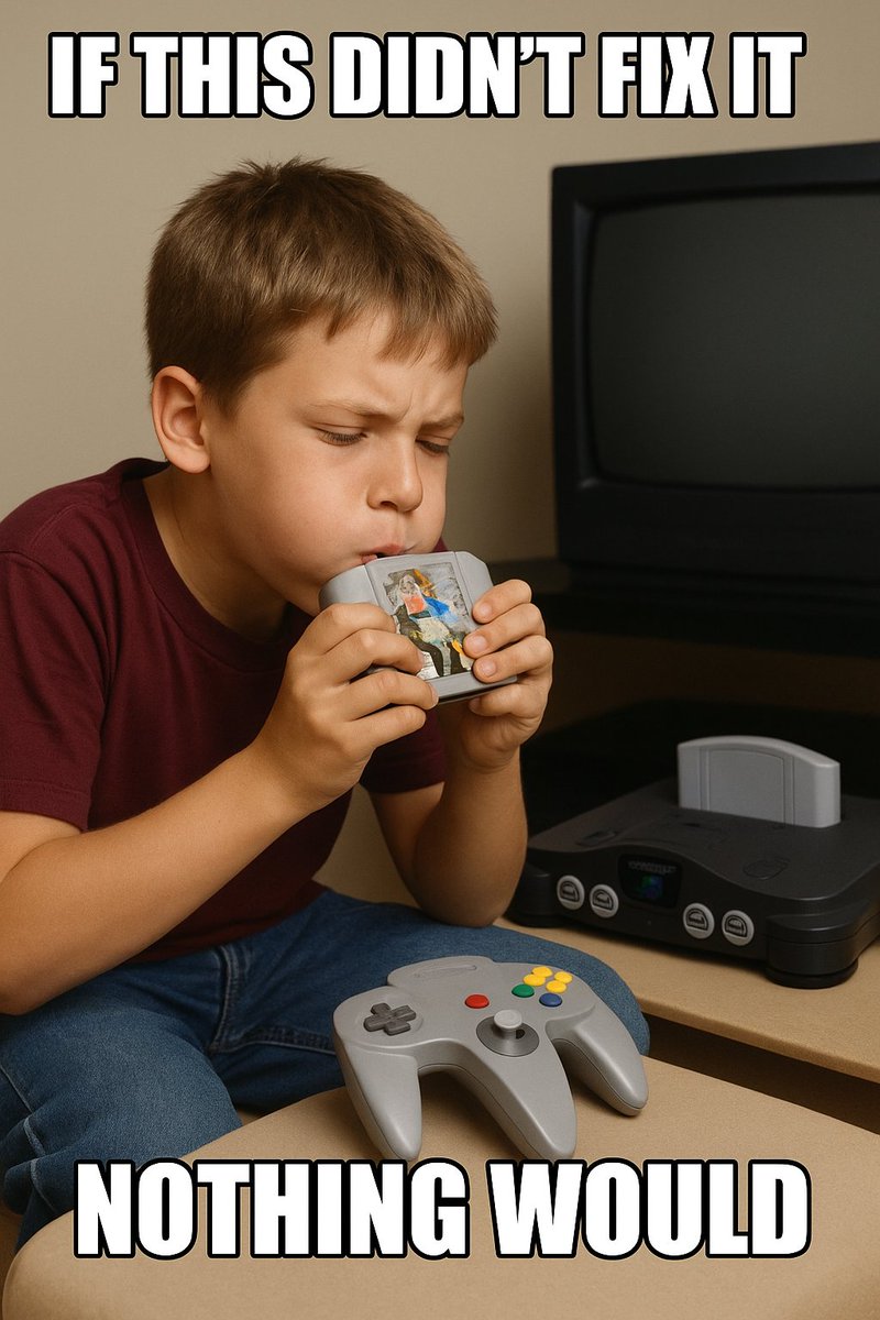 AmazingSMP's tweet image. If this didn’t fix it, nothing would 😂

#Nintendo64 #Cartridge #Nostalgia #90s