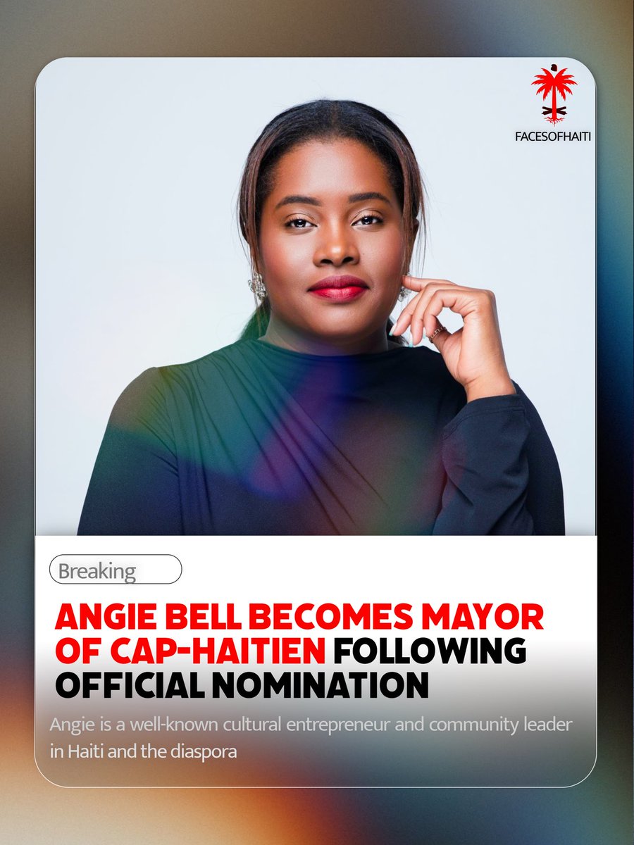 facesofhaiti • 🇭🇹 (@facesofhaiti_) on Twitter photo NEWS | Angie Bell becomes the new Mayor of Cap-Haitien.
A well-known cultural entrepreneur and community leader in Haiti and the diaspora, Angie Bell has led initiatives in education, culture, and the environment.
As Mayor, <a href="/angiebell1804/">Angie Bell</a> says her top priority will be NEWS | Angie Bell becomes the new Mayor of Cap-Haitien.
A well-known cultural entrepreneur and community leader in Haiti and the diaspora, Angie Bell has led initiatives in education, culture, and the environment.
As Mayor, <a href="/angiebell1804/">Angie Bell</a> says her top priority will be