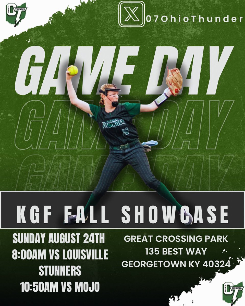 Here is my schedule for this upcoming weekend! I’ll miss the first game Saturday due to volleyball. Looking forward to our first fall tournament! <a href="/07OhioThunder/">Ohio Thunder 07 Green</a> <a href="/FlyerSoftball/">Dayton Softball</a> <a href="/TiffinUSoftball/">Tiffin University Softball</a> <a href="/KentStSoftball/">Kent State Softball</a> <a href="/BGSUSoftball/">BGSU Softball</a> <a href="/AshlandUSball/">Ashland University Softball</a> <a href="/OhioBobcats/">Ohio Bobcats</a> <a href="/ZipsSB/">Akron Zips Softball</a> <a href="/CMUSoftball/">CMU Softball</a>