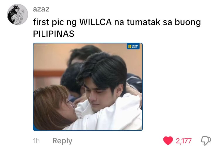 Fun fact: is the first viral photo ng WillCa and humatak sa madaming cvs to root for them. Out of all the photos na pinost ni CB for this episode ito ang may pinakamataas na heart react.

WILLCAtch THE BIGSCREEN