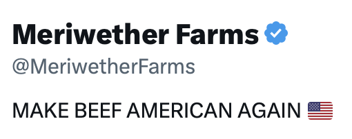 MeriwetherFarms's tweet photo. We updated our bio, because this is what we live for 🇺🇸
#AmericaFirst #MakeBeefAmericanAgain https://t.co/o20560zO3i