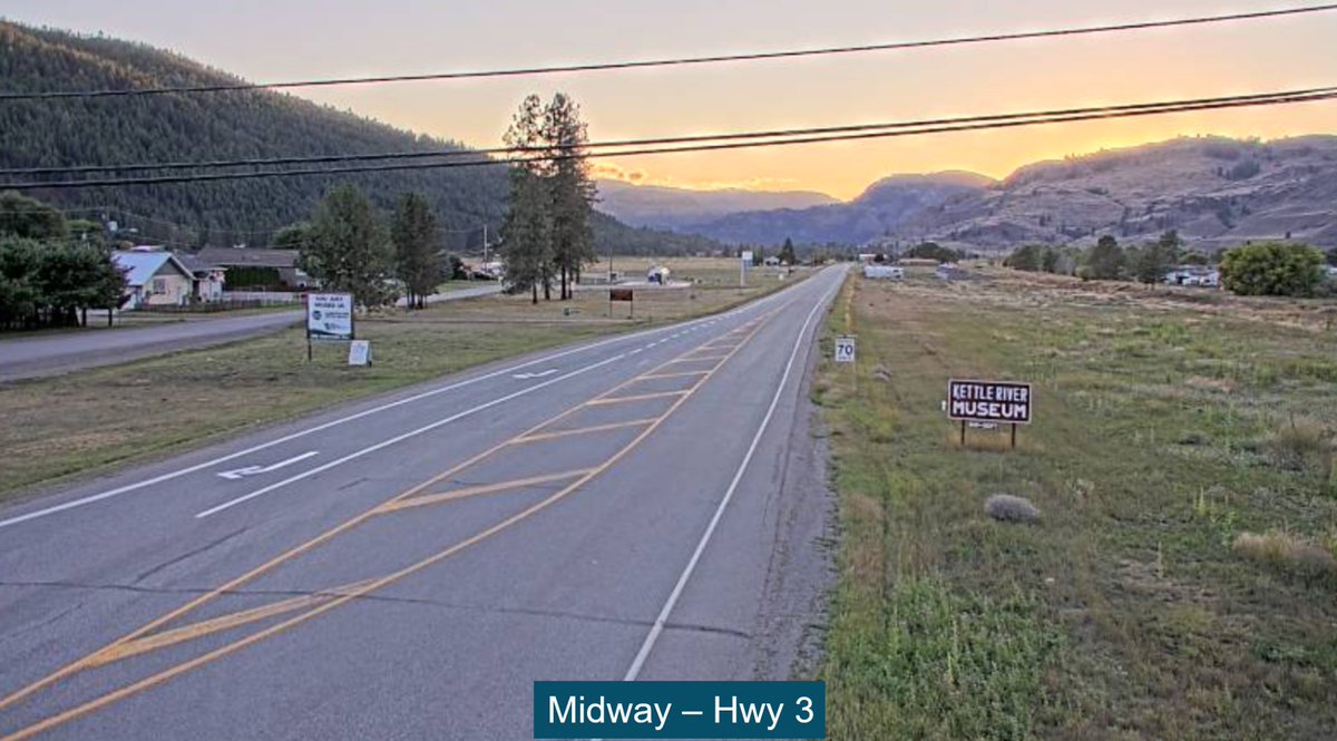 DriveBC's tweet photo. π£οΈ A Look Around BC.
#MidwayBC #BCHwy3
Current conditions as of 7:53pm Wednesday 20 August 2025: mostly clear and 29 degrees.
Thursday's forecast: sunny with a high of 31 degrees.
https://t.co/MNovn5KGvc https://t.co/Ax93bgpFD7