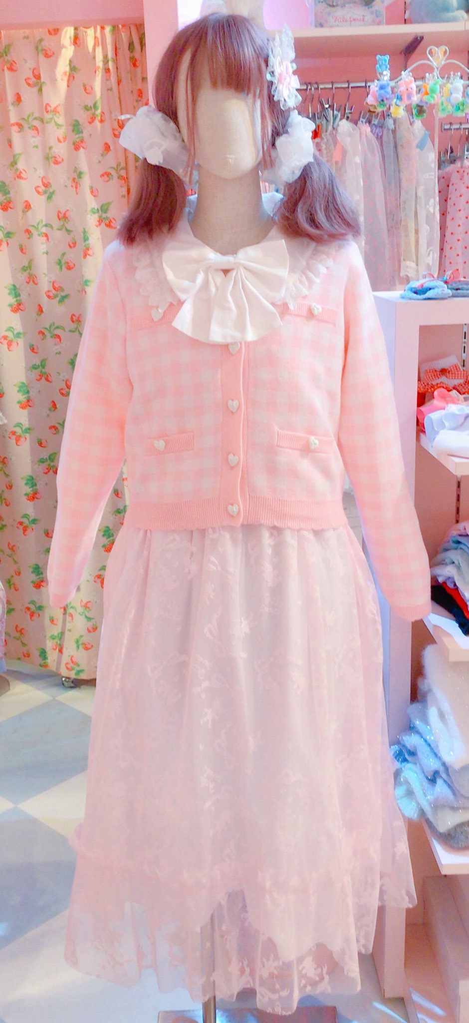 NILE PERCH - ファンシー カーディガン ピンク✗ホワイト 海外インポート品 新品未使用 NILE PERCH - ファンシー カーディガン ピンク✗ホワイト 海外