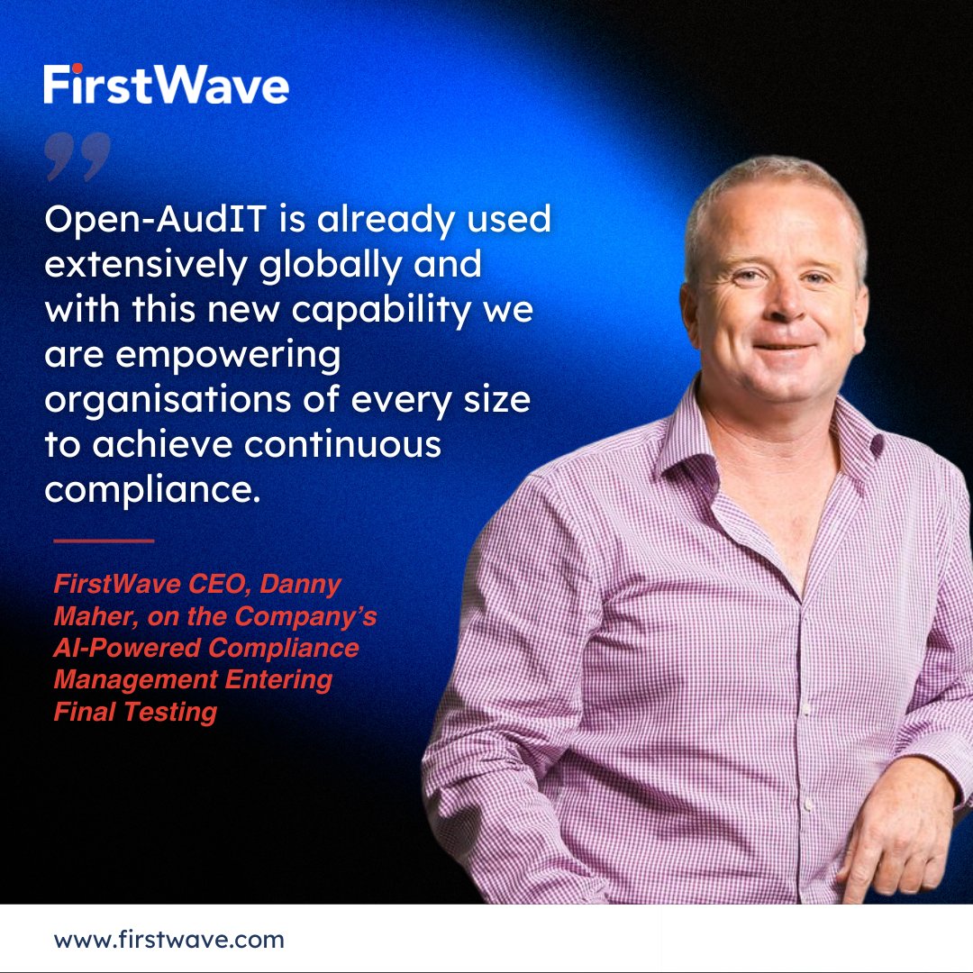 Firstwave ASX:FCT (@firstwave_fct) on Twitter photo FirstWave Cloud Technology (#ASX: #FCT) CEO, Danny Maher, on the Company's first AI-powered compliance management capability for Open-AudIT entering final testing.
The release to early adopting customers is scheduled for September 9 and global public release by October 14. FirstWave Cloud Technology (#ASX: #FCT) CEO, Danny Maher, on the Company's first AI-powered compliance management capability for Open-AudIT entering final testing.
The release to early adopting customers is scheduled for September 9 and global public release by October 14.