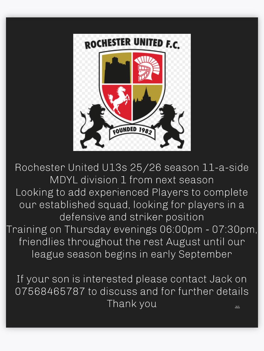 We're on the look out for more Spartans...

rochesterunited.co.uk/youth/