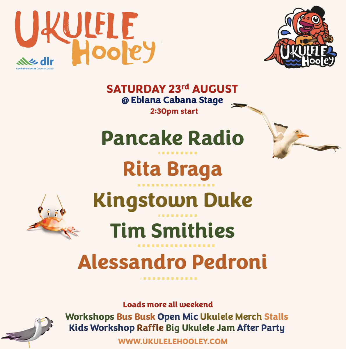 Saturday Stage - Eblana Cabana - Lineup

2:30pm start at the Eblana Festival HQ

On UkuleleHooley.com you will find details of what you can expect over the weekend at the Ukulele Hooley.