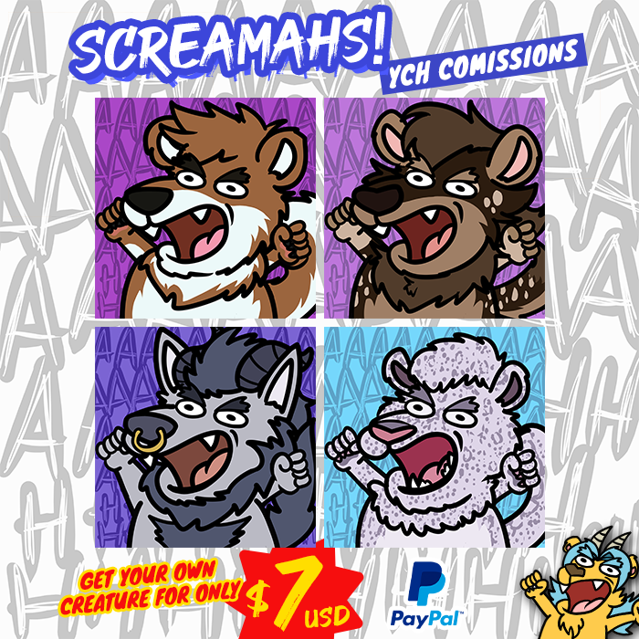 Guioh (@thelioat) on Twitter photo We got a new round of Screamahs!!
For today, <a href="/Cubbypup/">Marcus the Bolfsky~🐻🐺</a>, <a href="/hornfluffball/">Fluffyjaimes</a>, <a href="/VyrthAD/">Vyrth AD</a> and <a href="/zeromangahunter/">Zero Manga Hunter</a> join the screaming family!!
Thank you so much for your patronage &comissions are still open for seven bucks, so don't miss the chance to get one of this noisy creatures!!! 🗣️ We got a new round of Screamahs!!
For today, <a href="/Cubbypup/">Marcus the Bolfsky~🐻🐺</a>, <a href="/hornfluffball/">Fluffyjaimes</a>, <a href="/VyrthAD/">Vyrth AD</a> and <a href="/zeromangahunter/">Zero Manga Hunter</a> join the screaming family!!
Thank you so much for your patronage &comissions are still open for seven bucks, so don't miss the chance to get one of this noisy creatures!!! 🗣️
