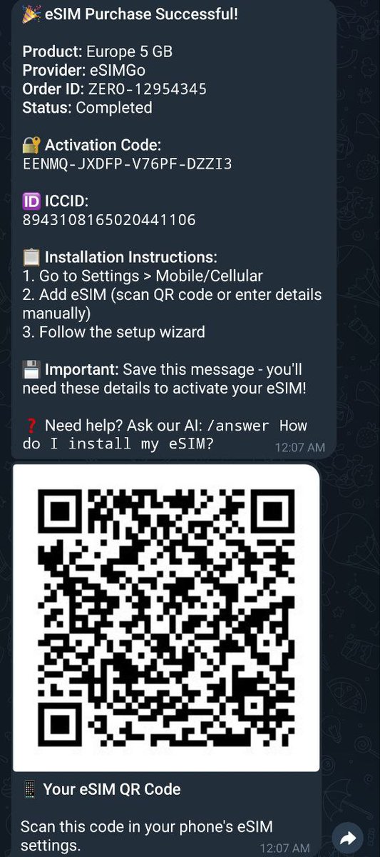 zeroid_to's tweet photo. eSIM Products Launch:

🚀 We are excited to announce the launch of our very first #eSIM products!

To learn more, use the /buy_esim command or contact our bot directly using the /answer command.

You can also reply directly to any of the bot's messages for assistance.

Stay tuned for more updates! 🚀