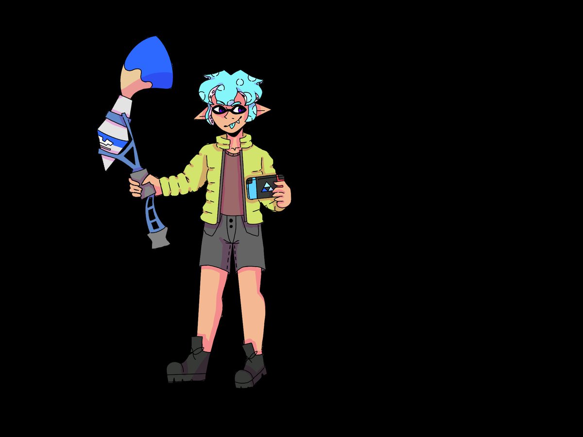 SplatMic's tweet image. Sure, what the heck. 1st one, my design of my inkling normally, and 2nd is more recent art from Summer Nights.