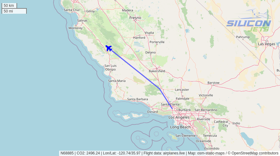 SiliconJets's tweet photo. N68885 (#gulfstream G650ER reportedly used by #markzuckerberg) no longer detected in flight. Emissions est. 3722 kg #CO2 (compared to 193 kg flying commercial). #CO2emissions https://t.co/zpsW6UJWhJ