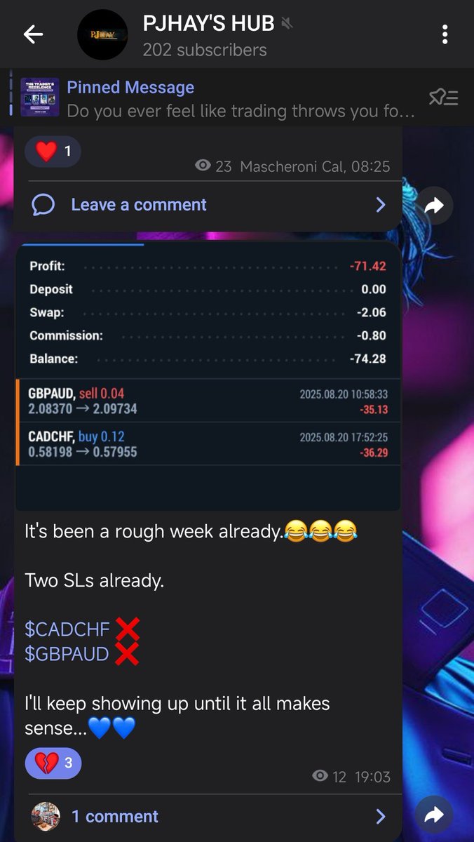 Rough week so far but we keep showing up until it all makes sense...

💙💙💙

Trade with me @ t.me/pjhayshub