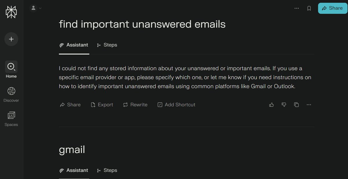 Tried the <a href="/PerplexityComet/">Comet</a>  browser by <a href="/perplexity_ai/">Perplexity</a> 
My feedback? Inertia is real (see how Comet failed to read my gmail below). If Google pushes something 80% as good, I'd stick with Chrome, my current default browser