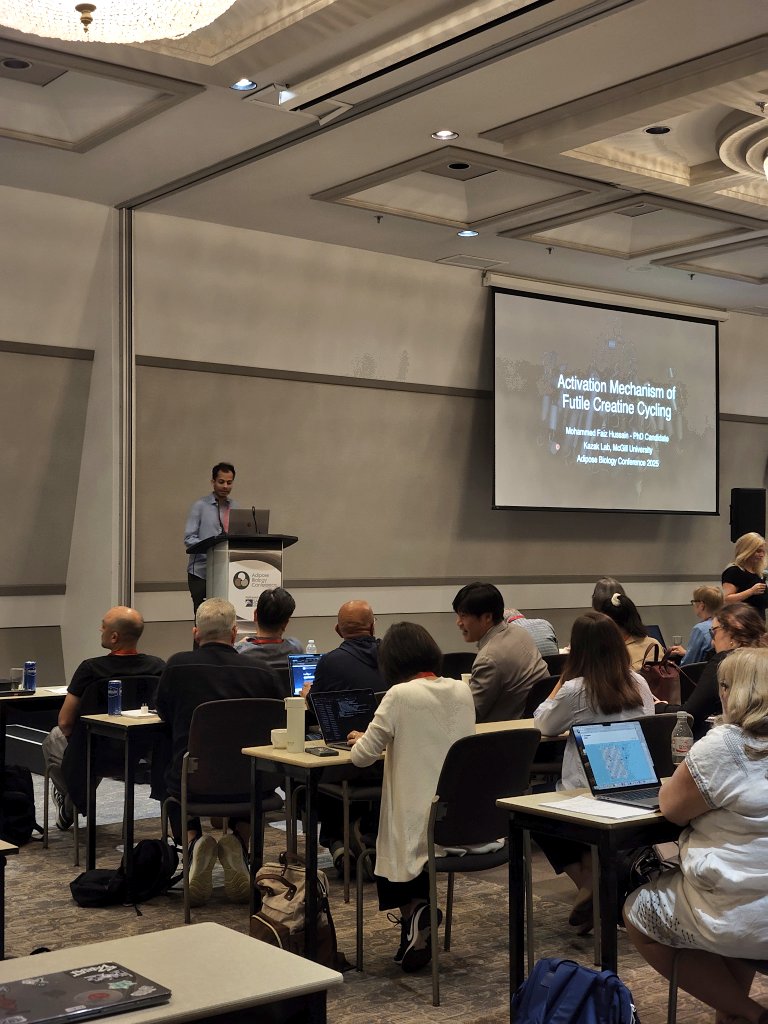 ➡️ We continue with Faiz Hussain from McGill University 
In his short talk, he’s sharing new insights into the regulation of the futile creatine cycle 🔄💥

#ABC2025 #AdiposeBiology