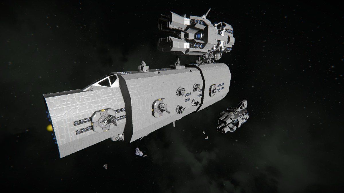 HansJG05's tweet image. Got back into #SpaceEngineer and I made something not horrible!

They’re pretty small, basically corvette/cutter ships (likely more cutters)

#scifi #videogame
