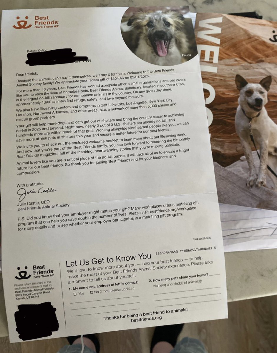 SPACE_P3NGUIN's tweet photo. We received a nice letter from our 5th charity beneficiary, https://t.co/gQBcBJYdSR, thanking us for our donation in March! 

“Your gift will help more dogs and cats get out of shelters and bring the country closer to achieving no-kill in 2025 and beyond. Right now, nearly 2 out of 3 U.S. shelters are already no-kill, and hundreds more are within reach of that goal.” 

— Best Friends Animal Society 🐶🐱 

#P3NGUIN Profit With a Purpose 🐧🩵