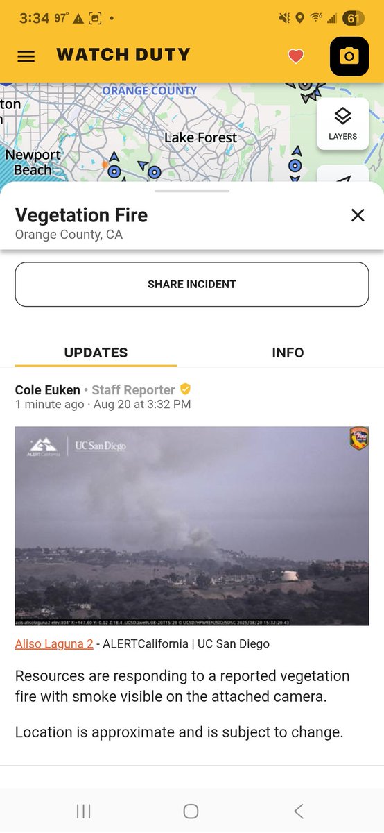 ocwildfirealert's tweet photo. 2 acres. 2 type 1 strike team and fixed wing requested https://t.co/bMhwahHCRY