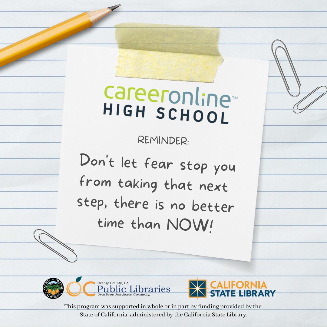 ocpublib's tweet photo. Each #CareerOnlineHighSchool student is assigned an academic coach who offers support and connects you with additional instructional help when needed.
Earn your accredited high school diploma through #OCPublicLibraries. For more info: https://t.co/PzwmAM24IY
@CAStateLibrary https://t.co/xaqvIL4Kuo