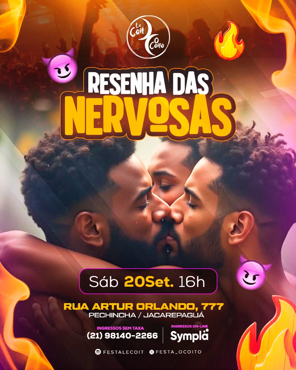 familiablackofc's tweet photo. *FESTA LE COIT - @festa_ocoito*
*Edição: AS NERVOSAS*
*20 de setembro | 16h às 23h*
*Local: Rua Artur Orlando, 777 - Pechincha / Jacarepaguá*

*Prepare-se pra um dia intenso, cheio de liberação de prazeres, espaço pra relaxar, esquentar e deixar acontecer!* 😈

+ informações DM https://t.co/th2Gx4ar8E