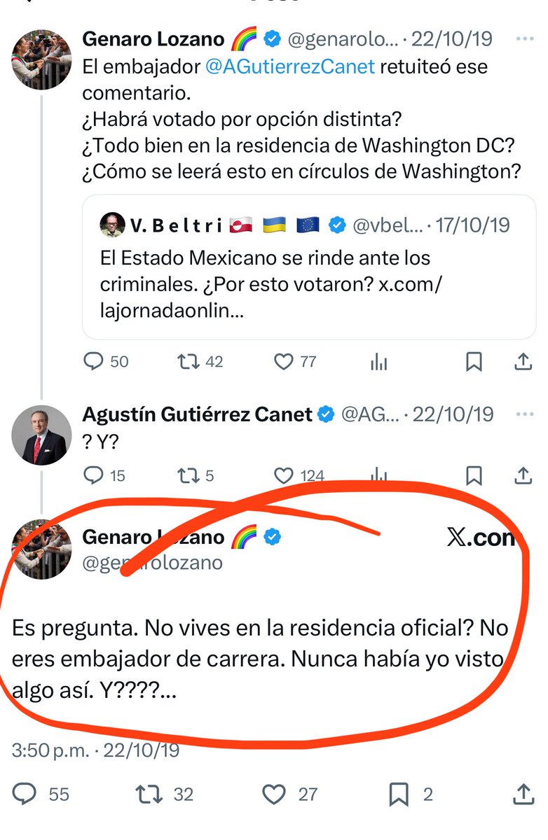 Carlos Torres (@carlostorresf_) on Twitter photo Qué tiempos cuando el limitado <a href="/genarolozano/">Genaro Lozano 🌈</a> criticaba a los políticos que se iban al servicio exterior mexicano sin ser diplomáticos de carrera.
Justo lo mismo que acaba de hacer. Qué tiempos cuando el limitado <a href="/genarolozano/">Genaro Lozano 🌈</a> criticaba a los políticos que se iban al servicio exterior mexicano sin ser diplomáticos de carrera.
Justo lo mismo que acaba de hacer.