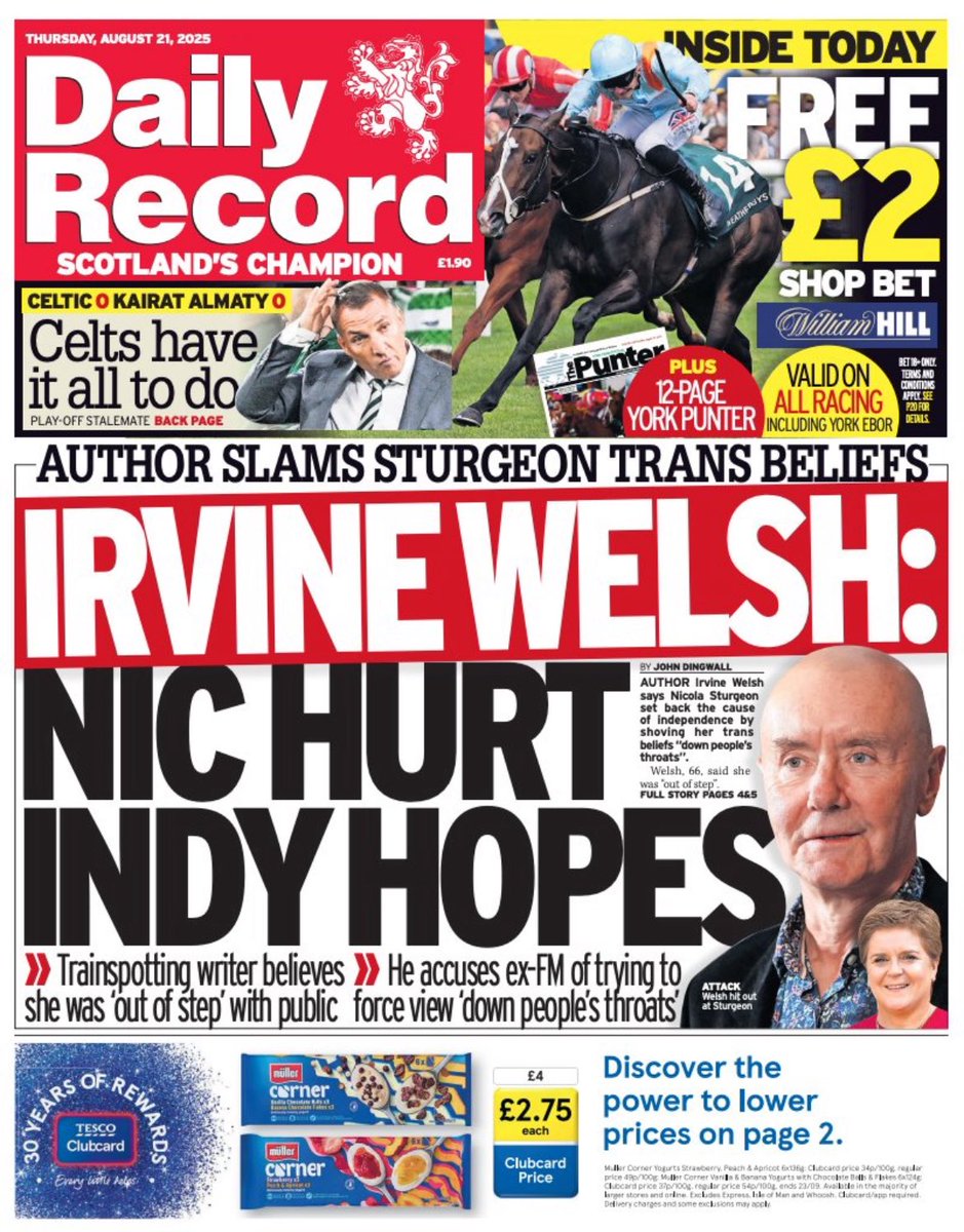 My explosive chat with Irvine Welsh only in <a href="/Daily_Record/">The Daily Record</a> including the author's view that Nicola Sturgeon rammed her trans ideology "down people's throats" at the expense of Scottish independence